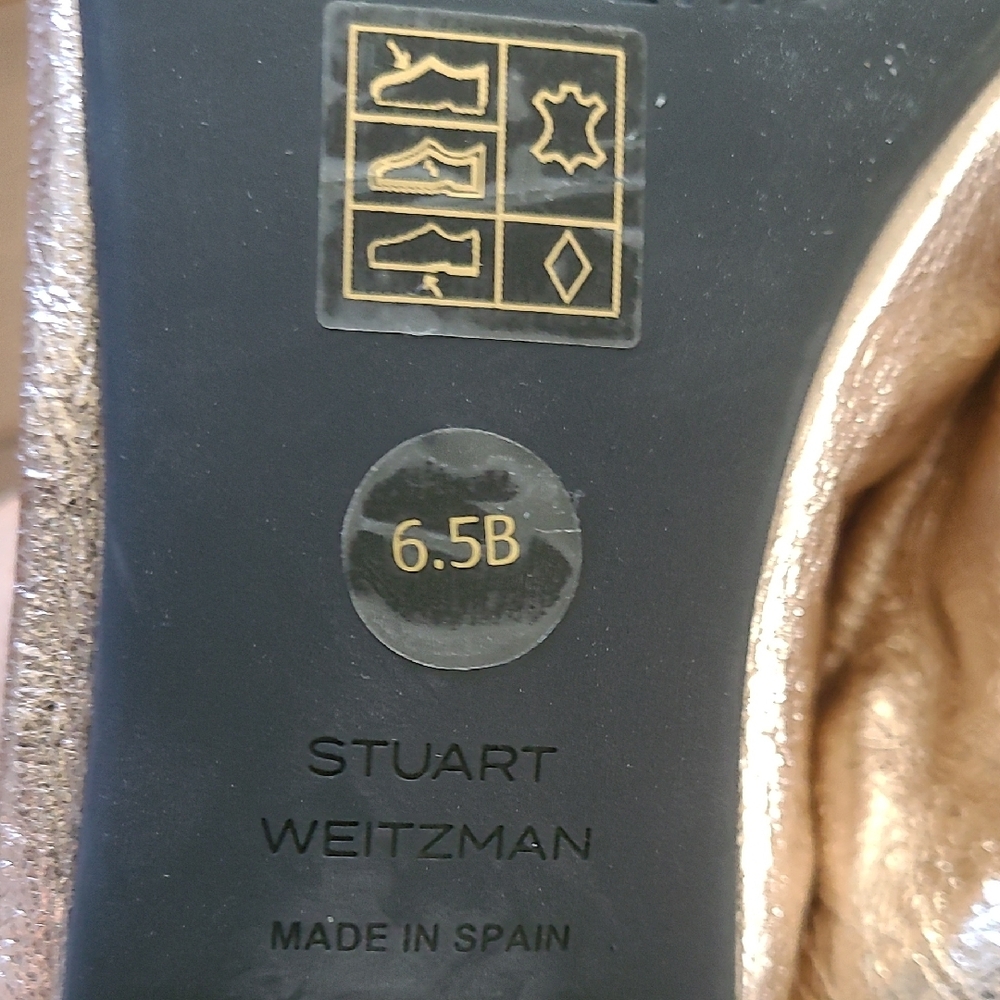 New Stuart Weitzman Bardot Bow Women's Leather Metallic Ballet Flats Size 6.5 - Picture 9 of 10